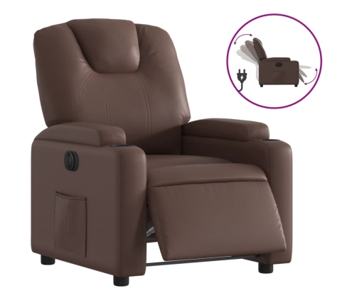 Sillón reclinable eléctrico de cuero sintético marrón