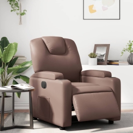 Sillón reclinable eléctrico de cuero sintético marrón