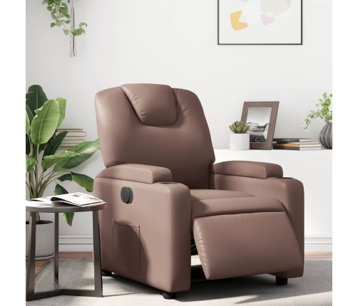 Sillón reclinable eléctrico de cuero sintético marrón