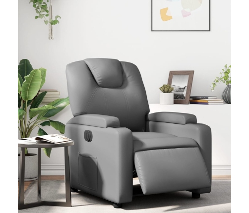 Sillón reclinable eléctrico de cuero sintético gris