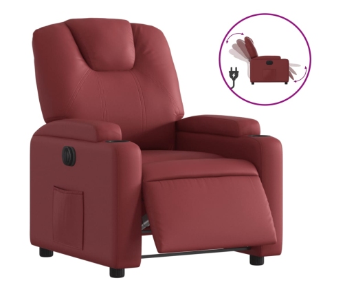 Sillón reclinable eléctrico de cuero sintético rojo tinto