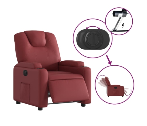 Sillón reclinable eléctrico de cuero sintético rojo tinto