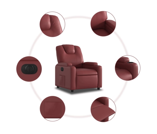 Sillón reclinable eléctrico de cuero sintético rojo tinto