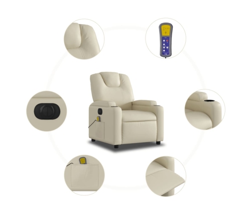 Sillón de masaje reclinable eléctrico cuero sintético crema