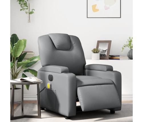 Sillón de masaje reclinable eléctrico cuero sintético gris