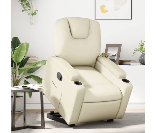 Sillón reclinable elevable cuero artificial color crema