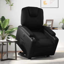 Sillón reclinable y elevable eléctrico cuero sintético negro