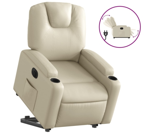 Sillón reclinable elevable eléctrico de cuero sintético crema