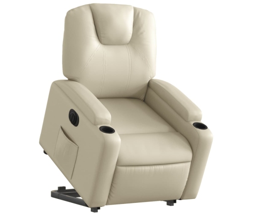 Sillón reclinable elevable eléctrico de cuero sintético crema