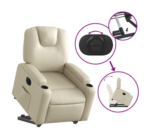 Sillón reclinable elevable eléctrico de cuero sintético crema