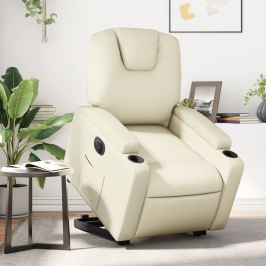 Sillón reclinable elevable eléctrico de cuero sintético crema