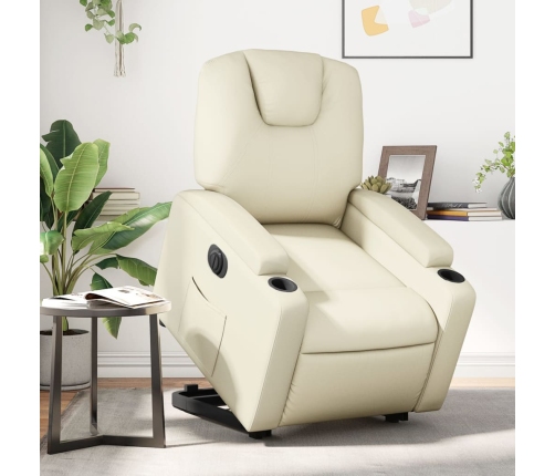 Sillón reclinable elevable eléctrico de cuero sintético crema