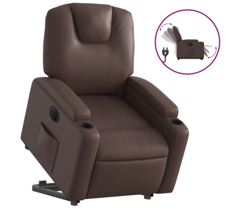 Sillón reclinable elevable eléctrico de cuero sintético marrón