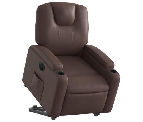 Sillón reclinable elevable eléctrico de cuero sintético marrón