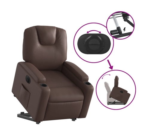 Sillón reclinable elevable eléctrico de cuero sintético marrón