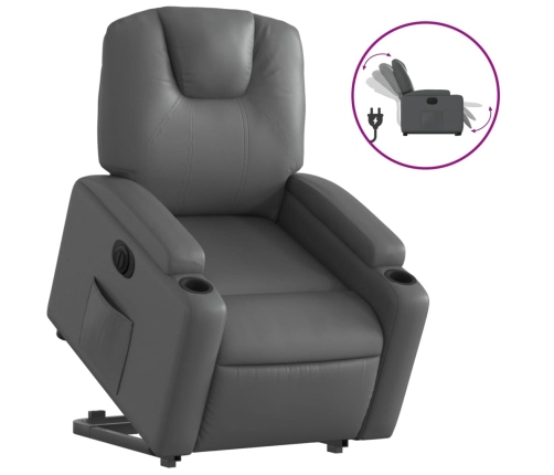 Sillón reclinable elevable eléctrico de cuero sintético gris