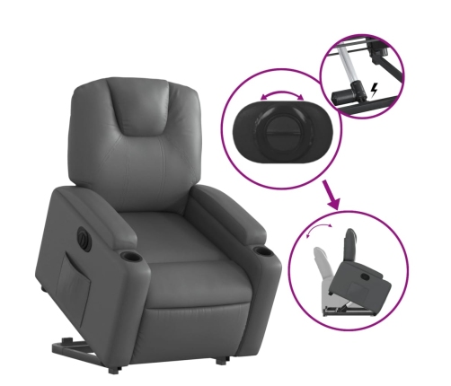 Sillón reclinable elevable eléctrico de cuero sintético gris