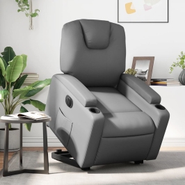 Sillón reclinable elevable eléctrico de cuero sintético gris