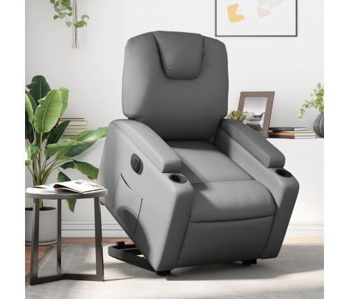 Sillón reclinable elevable eléctrico de cuero sintético gris