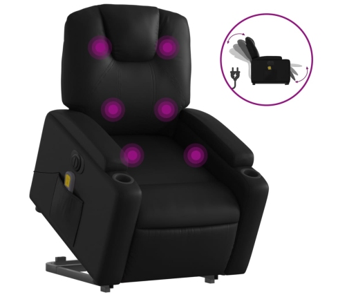 Sillón de masaje elevable eléctrico cuero sintético negro