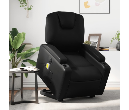 Sillón de masaje elevable eléctrico cuero sintético negro