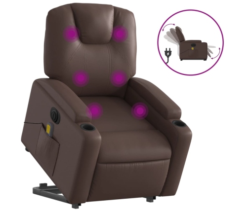 Sillón de masaje elevable eléctrico cuero sintético marrón