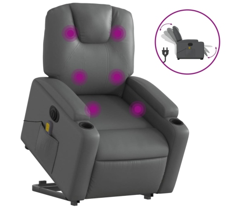 Sillón de masaje elevable eléctrico cuero sintético gris