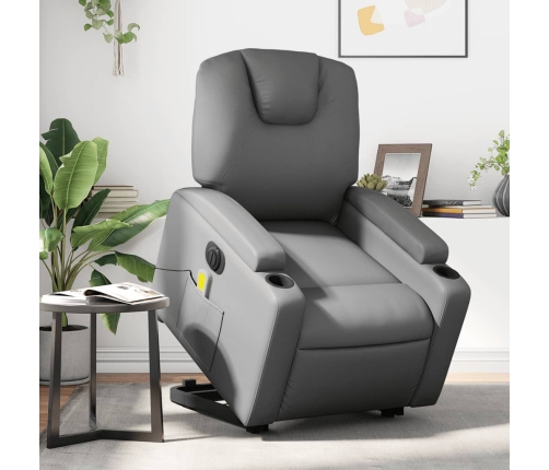 Sillón de masaje elevable eléctrico cuero sintético gris