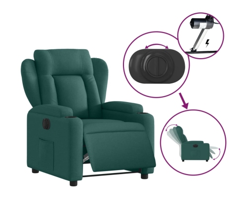 Sillón reclinable eléctrico tela verde oscuro