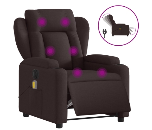 Sillón reclinable de masaje eléctrico tela marrón oscuro