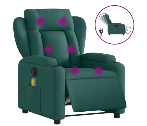 Sillón reclinable de masaje eléctrico tela verde oscuro