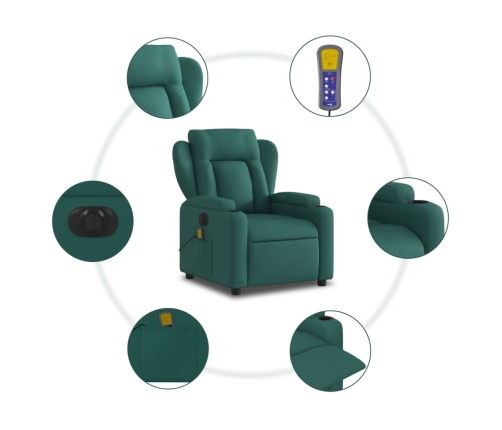 Sillón reclinable de masaje eléctrico tela verde oscuro