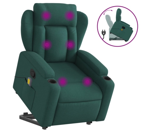 Silla de masaje reclinable de pie de tela verde oscura