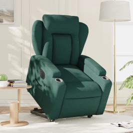 Sillón eléctrico reclinable elevable de tela verde oscuro