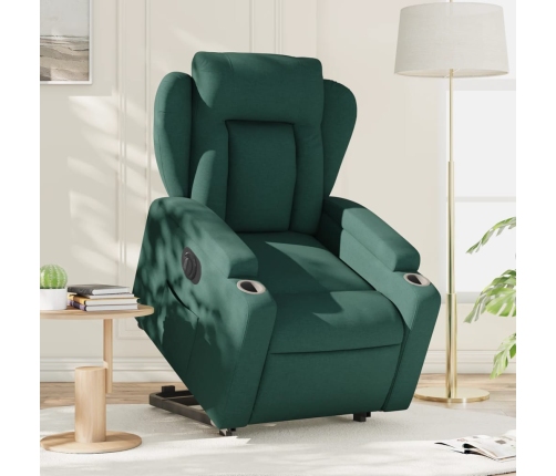 Sillón eléctrico reclinable elevable de tela verde oscuro