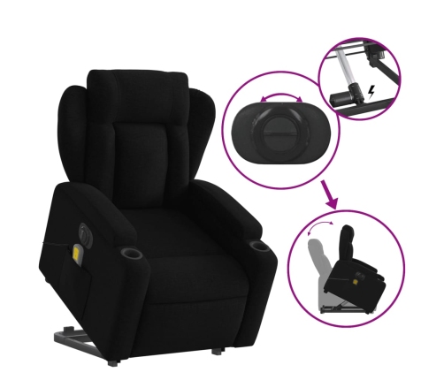 Sillón de masaje eléctrico reclinable elevable tela negro