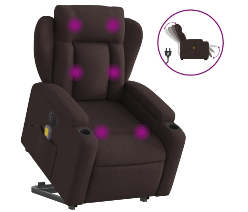 Sillón masaje eléctrico reclinable elevable tela marrón oscuro