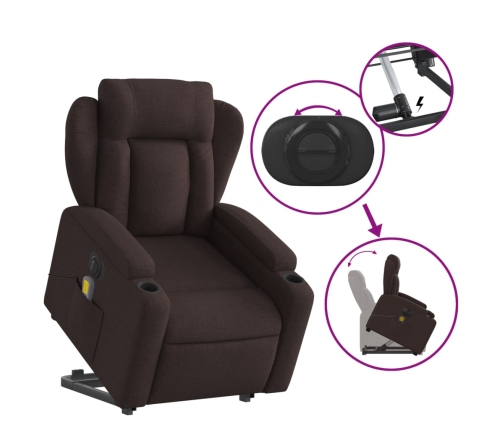 Sillón masaje eléctrico reclinable elevable tela marrón oscuro