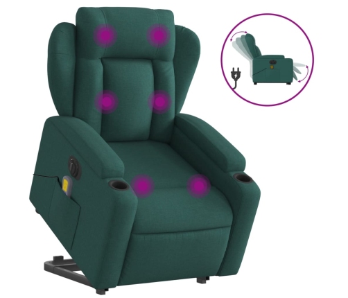 Sillón masaje eléctrico reclinable elevable tela verde oscuro