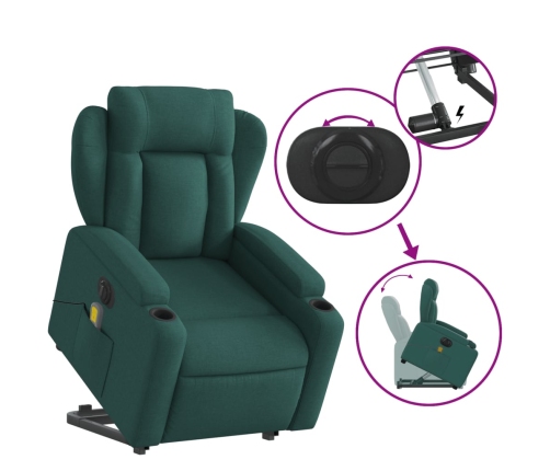 Sillón masaje eléctrico reclinable elevable tela verde oscuro