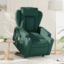 Sillón masaje eléctrico reclinable elevable tela verde oscuro