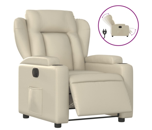 Sillón reclinable eléctrico de cuero sintético crema