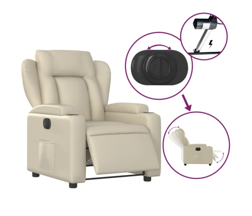 Sillón reclinable eléctrico de cuero sintético crema