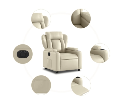 Sillón reclinable eléctrico de cuero sintético crema