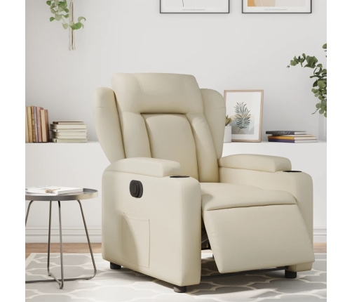 Sillón reclinable eléctrico de cuero sintético crema