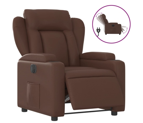 Sillón reclinable eléctrico de cuero sintético marrón