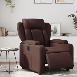 Sillón reclinable eléctrico de cuero sintético marrón