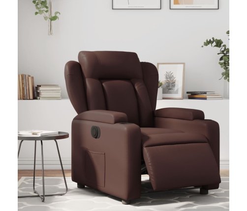 Sillón reclinable eléctrico de cuero sintético marrón