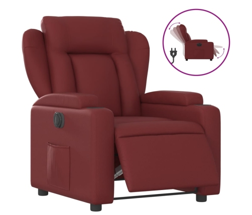 Sillón reclinable eléctrico de cuero sintético rojo tinto