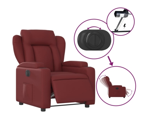 Sillón reclinable eléctrico de cuero sintético rojo tinto